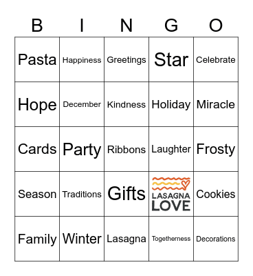 Lasagna Love Holiday Bingo Card