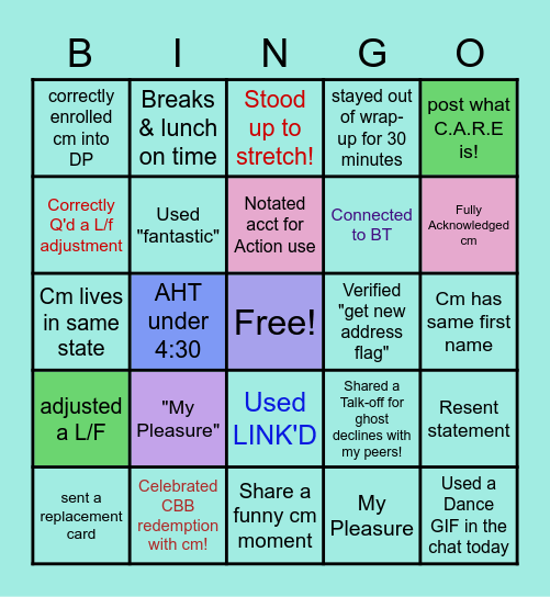 Team Positive Vibes Bingo Board Bingo Card