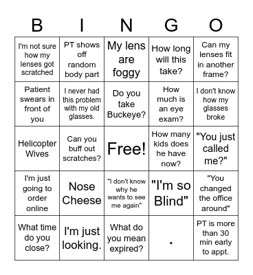 Things Customers Say Bingo Card