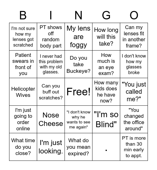 Things Customers Say Bingo Card