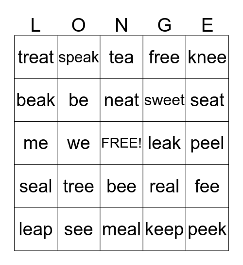 Long E Bingo! Bingo Card