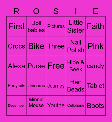 Rosie's Birthday Bingo Card