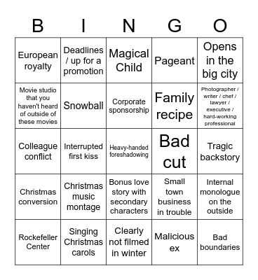 Bad Christmas Movie Bingo Card