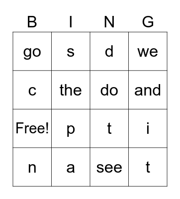 Letters and Sight Words Bingo Card