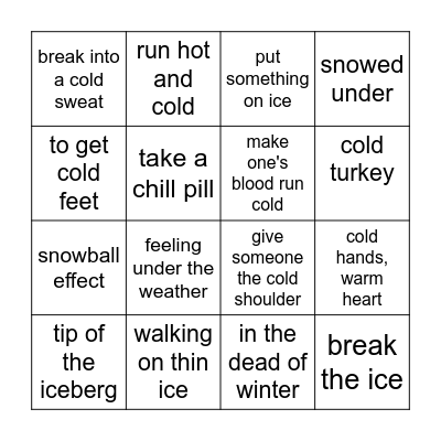 Winter Idioms Bingo Card