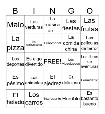 Describing things Bingo Card