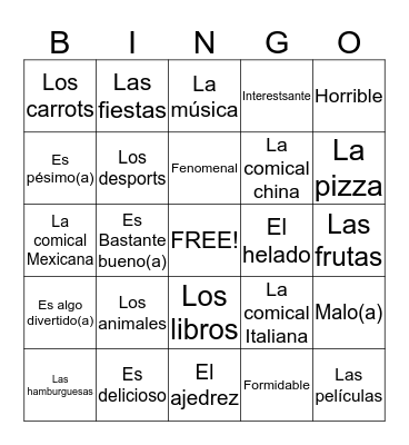 Describing Things  Bingo Card