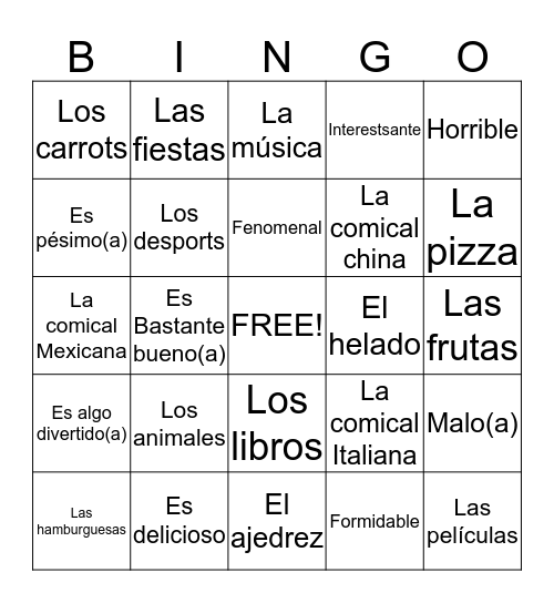 Describing Things  Bingo Card