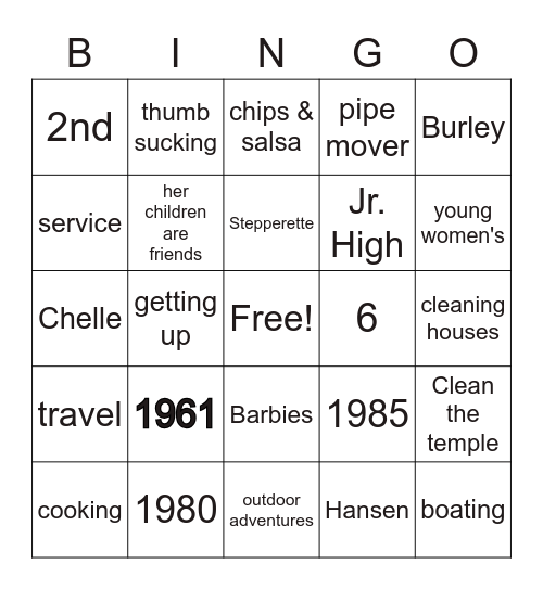 All About Mom Bingo Card
