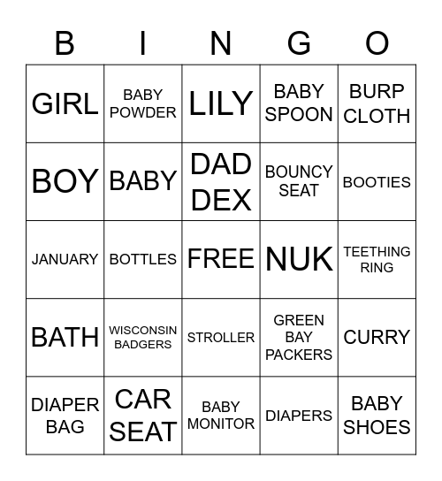 BABY CURRY BINGO Card