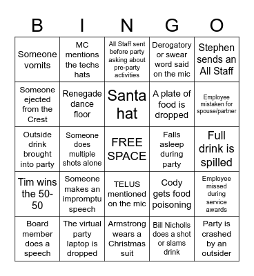 Christmas Party Bingo Card