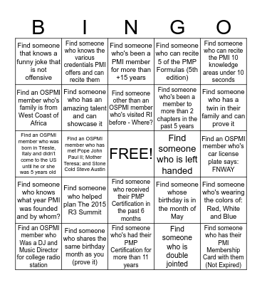 2015 R3 Summit BINGO Card