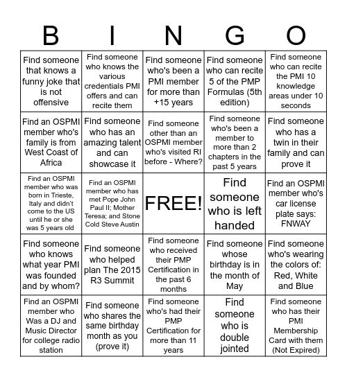 2015 R3 Summit BINGO Card