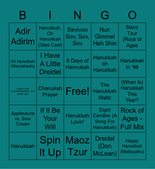 Hanukkah Music Bingo Card