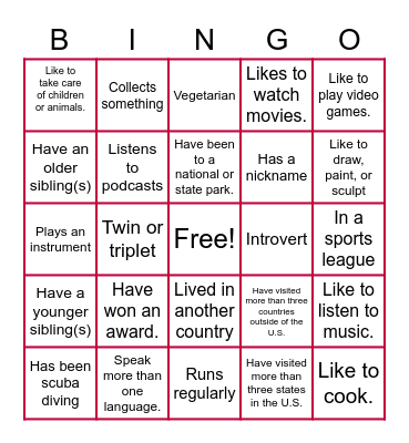 Icebreaker Bingo Card