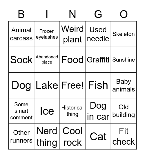 Dad Went on a Run Bingo Card