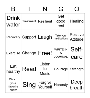 Mental Health Bingo Card