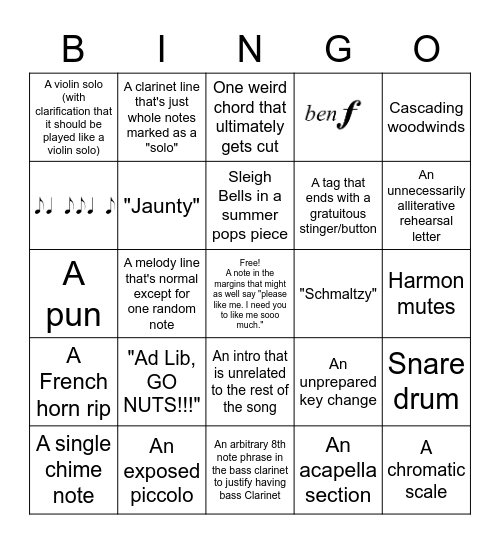 John COW Chart Bingo Card
