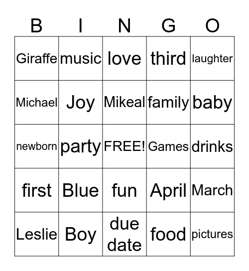 Les and Micheal's Baby Shower Bingo Card