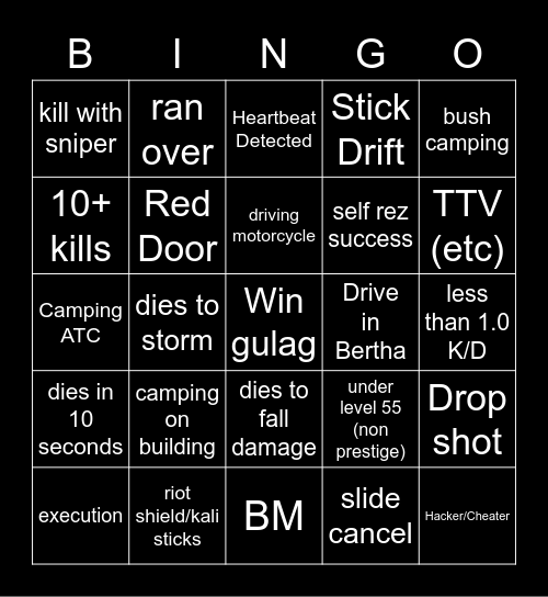 Big Puffer Warzone Bingo Classic Bingo Card