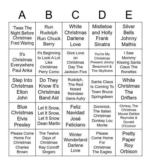 CHRISTMAS SONGS BINGO Card