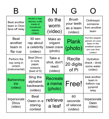 Retreat Olympics Final Round Bingo Card