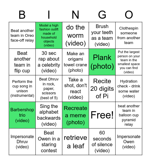 Retreat Olympics Final Round Bingo Card