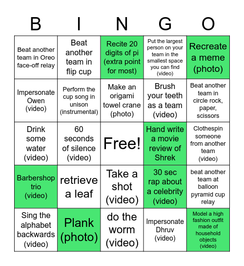 Retreat Olympics Final Round Bingo Card