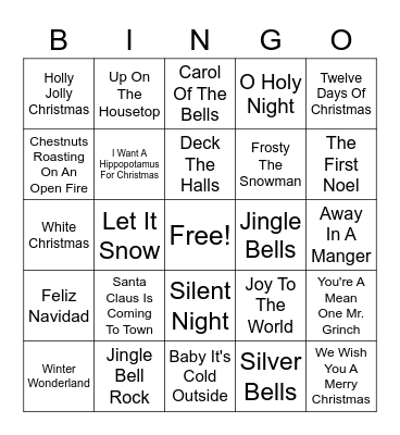 Christmas Song Bingo Card