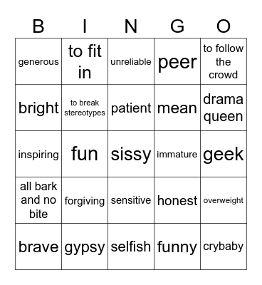 Intermediate (12-14) Bingo Card