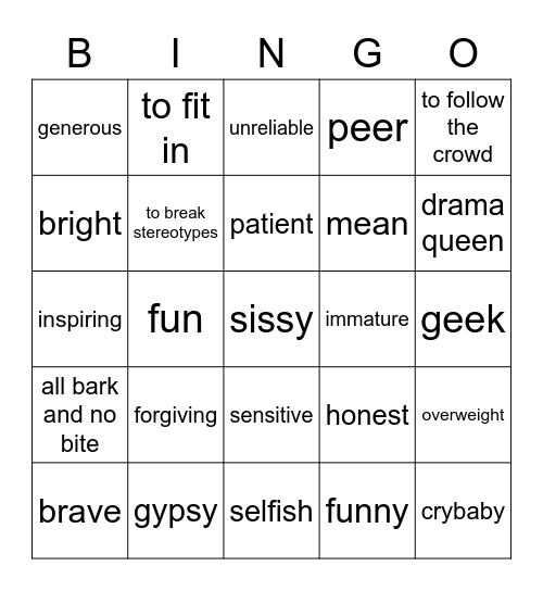 Intermediate (12-14) Bingo Card