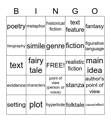 Literature Bingo Card