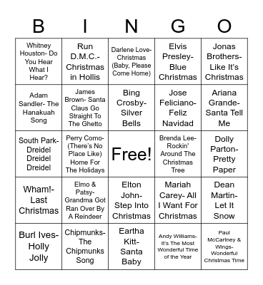 Total-Quiz.com presents Radio Bingo: Holiday Pop Music Bingo Card