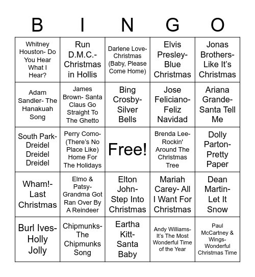 Total-Quiz.com presents Radio Bingo: Holiday Pop Music Bingo Card