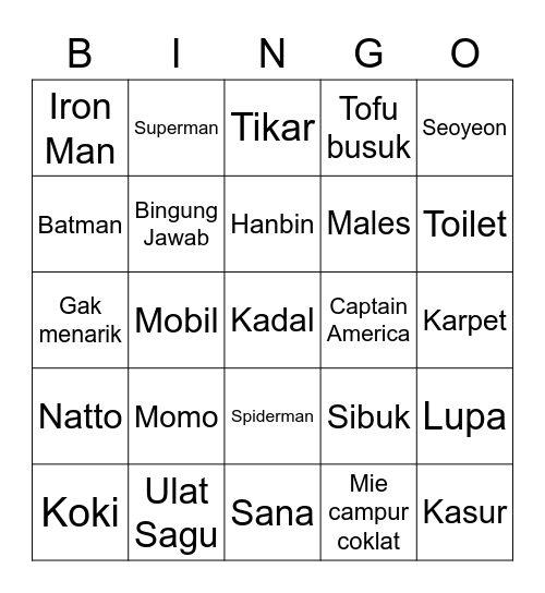 Seungyoun Bingo Card