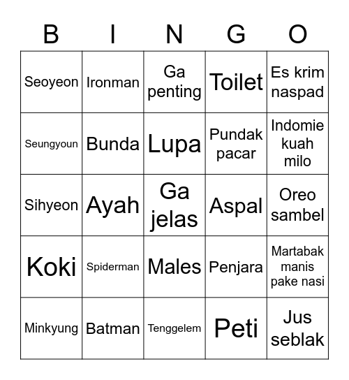 Seoyeon Bingo Card