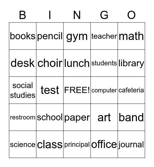 School  Bingo Card