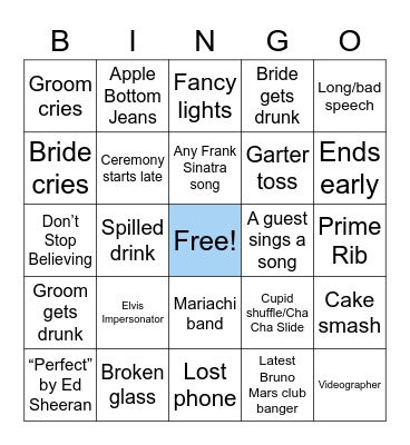 Wedding Bingo Card