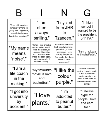 Get to Know Me Bingo! Bingo Card