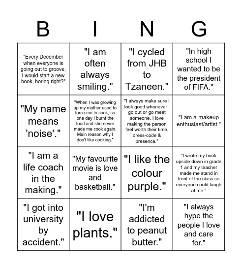 Get to Know Me Bingo! Bingo Card