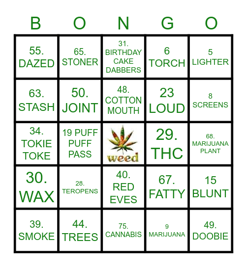 Puff puff Bingo Card