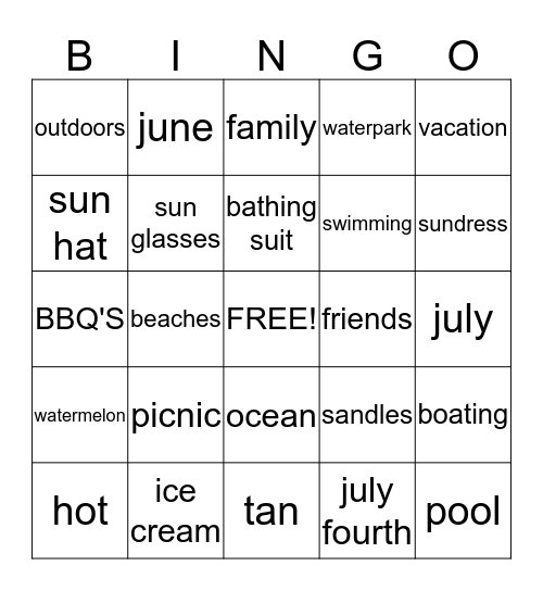 SUMMER  Bingo Card