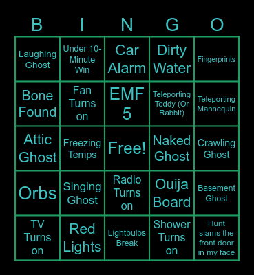 Phasmophobia Bingo Card