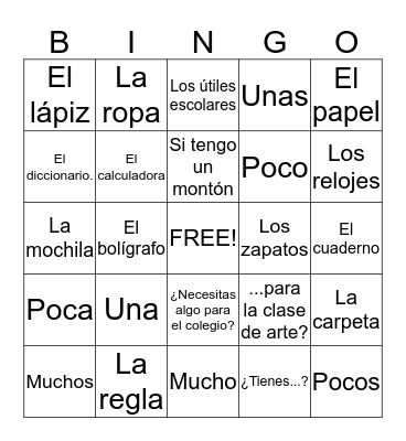 Saying what you have and need Bingo Card