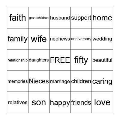 50th Anniversary Bingo Card