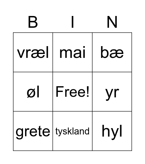 Kroabingoen Bingo Card