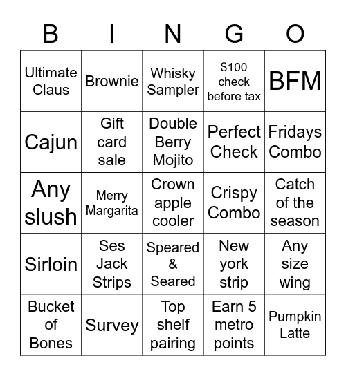 Fridays Bingo Card