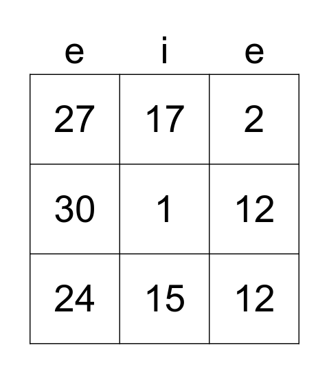 number bingo 1-30 Bingo Card