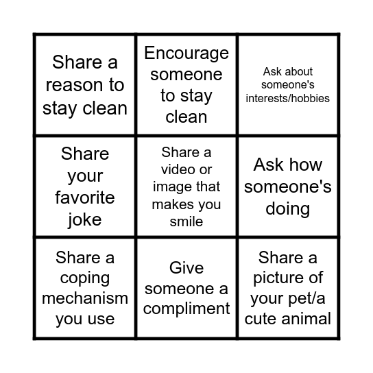 Support Bingo Card