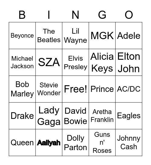 Musical BINGO Card